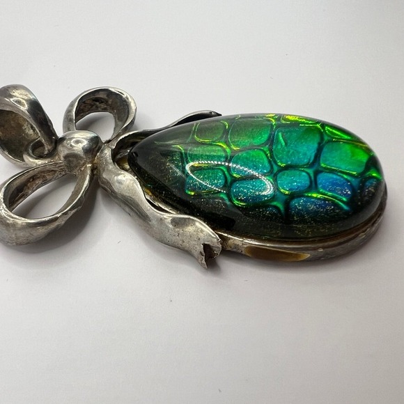 Vintage Artisan Dichroic Glass Pendant Snakeskin Pattern Iridescent Bow Artisian - Picture 7 of 12